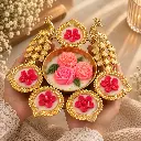 Ornate Peacock Diya Held in Hands.webp